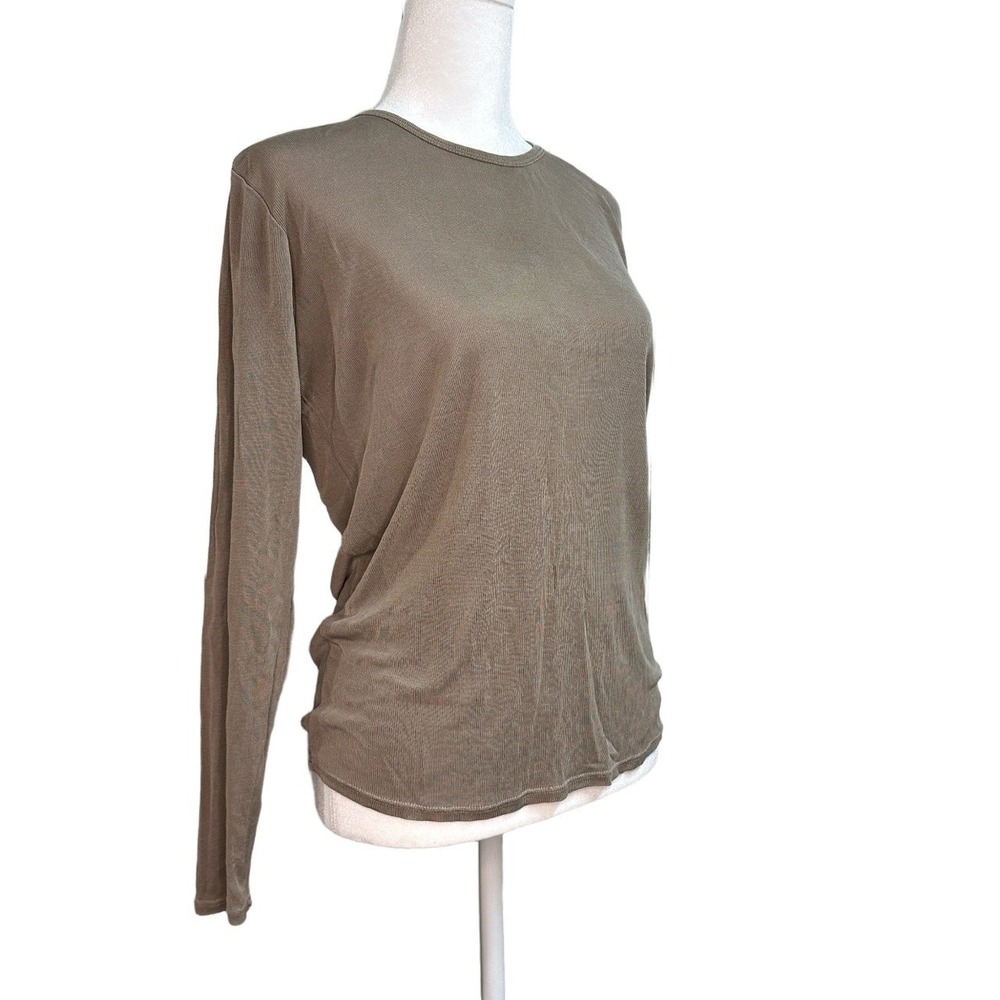 Banana Republic Women Medium Taupe 100% Silk Knit Long‎ Sleeve Crew Neck Top 90s - Picture 3 of 6